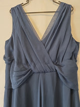 Imoda Navy Blue Chiffon V-neck Evening Bridesmaid Long Maxi Dress Sz 263