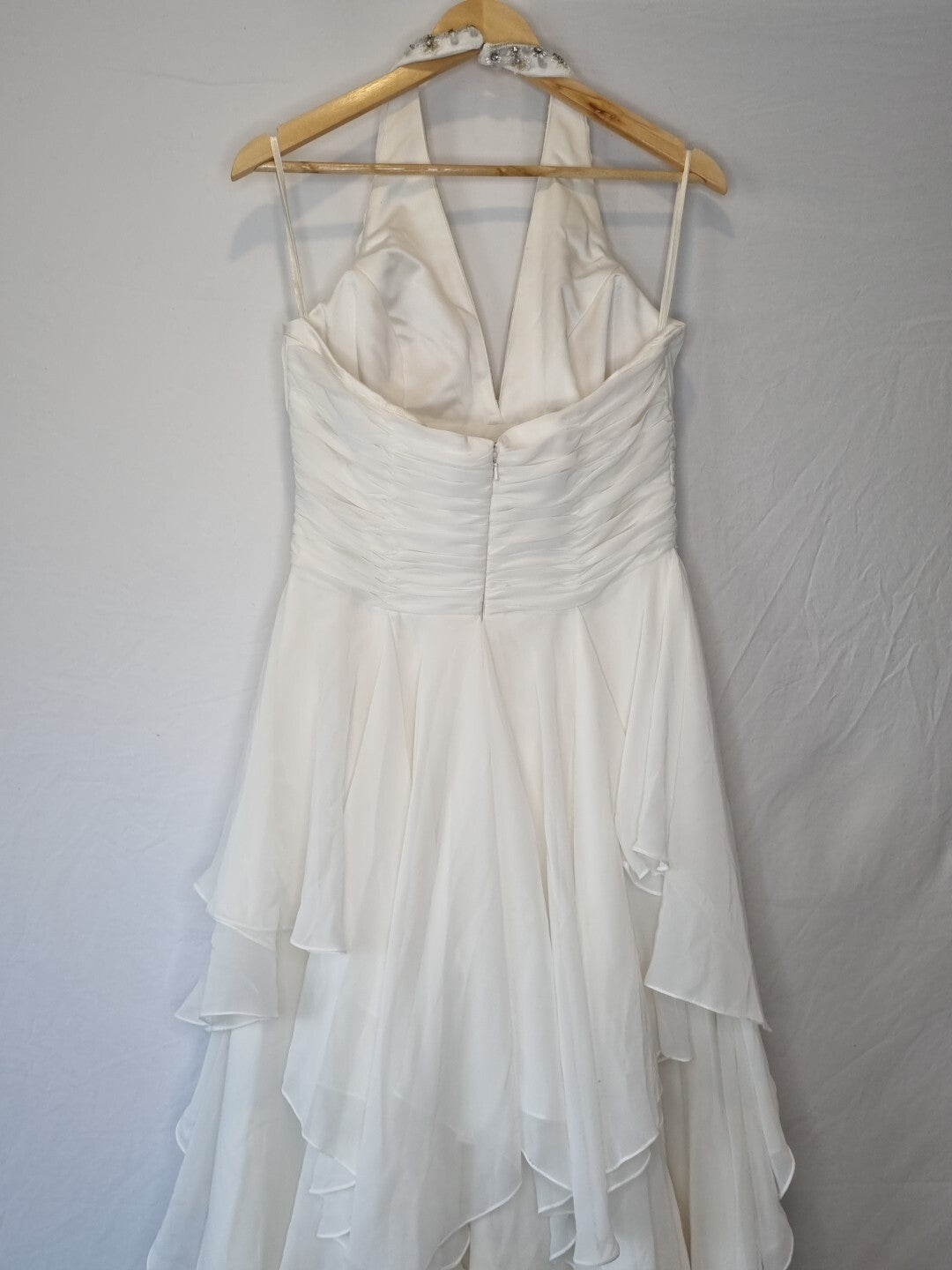 Isabella Faye Ivory Chiffon Ruched Beaded Halter Neck Train Wedding Dress Sz 1212