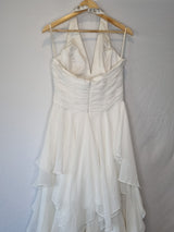 Isabella Faye Ivory Chiffon Ruched Beaded Halter Neck Train Wedding Dress Sz 1212