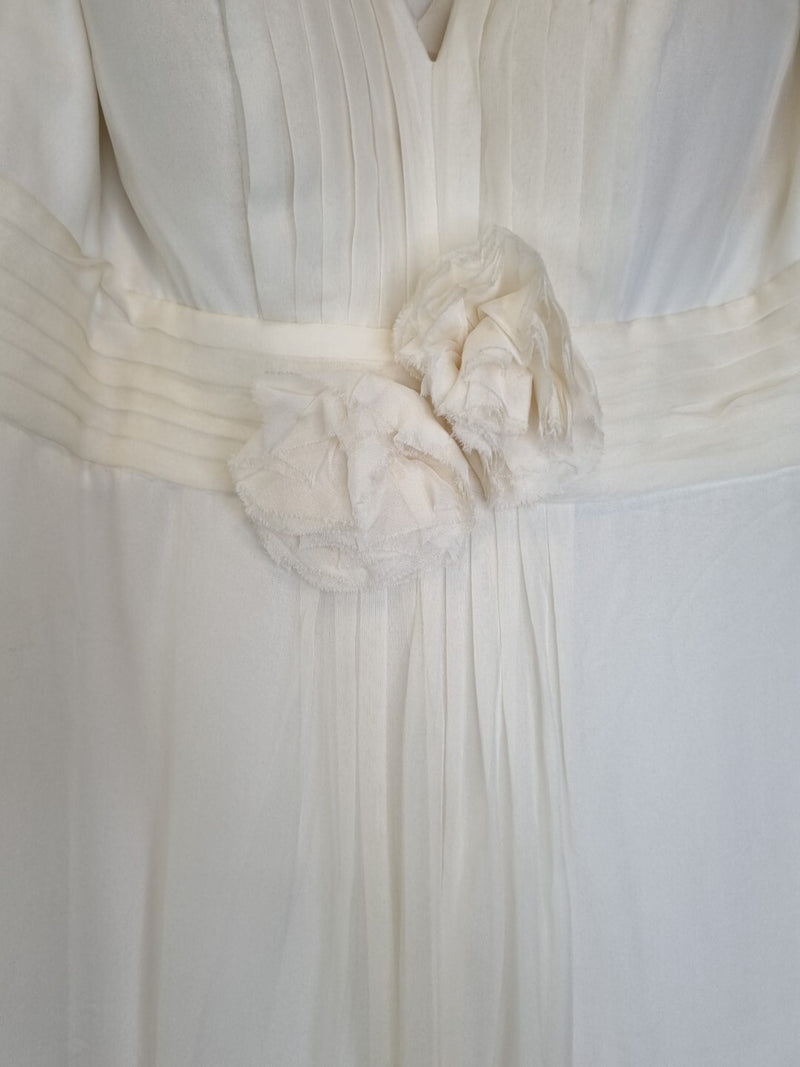 Imoda Ivory Chiffon Ruched Pleated Grecian Style V Neck Wedding Dress Sz 124