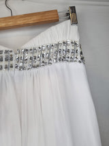 Imoda White Chiffon Ruched Beaded Sweetheart Strapless Wedding Dress Sz 1210