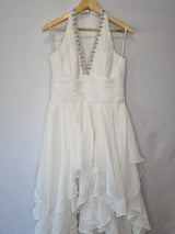 Isabella Faye Ivory Chiffon Ruched Beaded Halter Neck Train Wedding Dress Sz 122