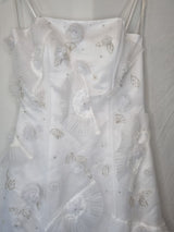 Isabella Faye White Organza Fan Embellished Beaded Train Wedding Dress Sz 123