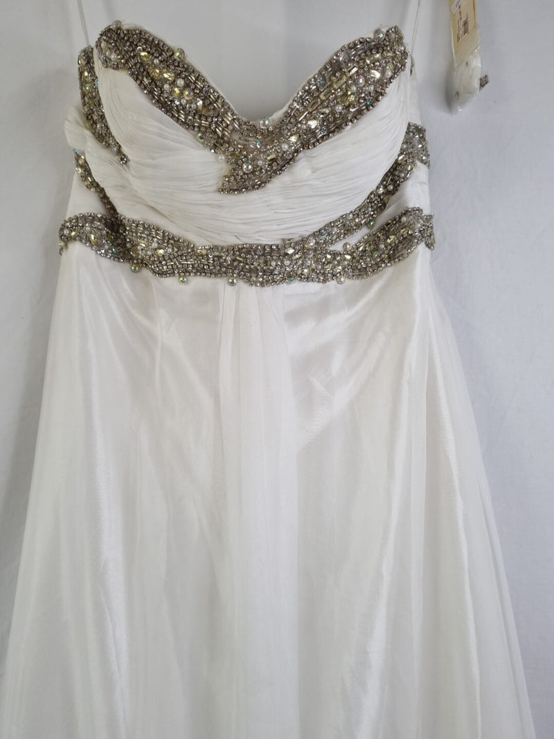 Imoda Ivory Chiffon Sweetheart Ruched Crystal Diamante Bead Wedding Dress Sz 122