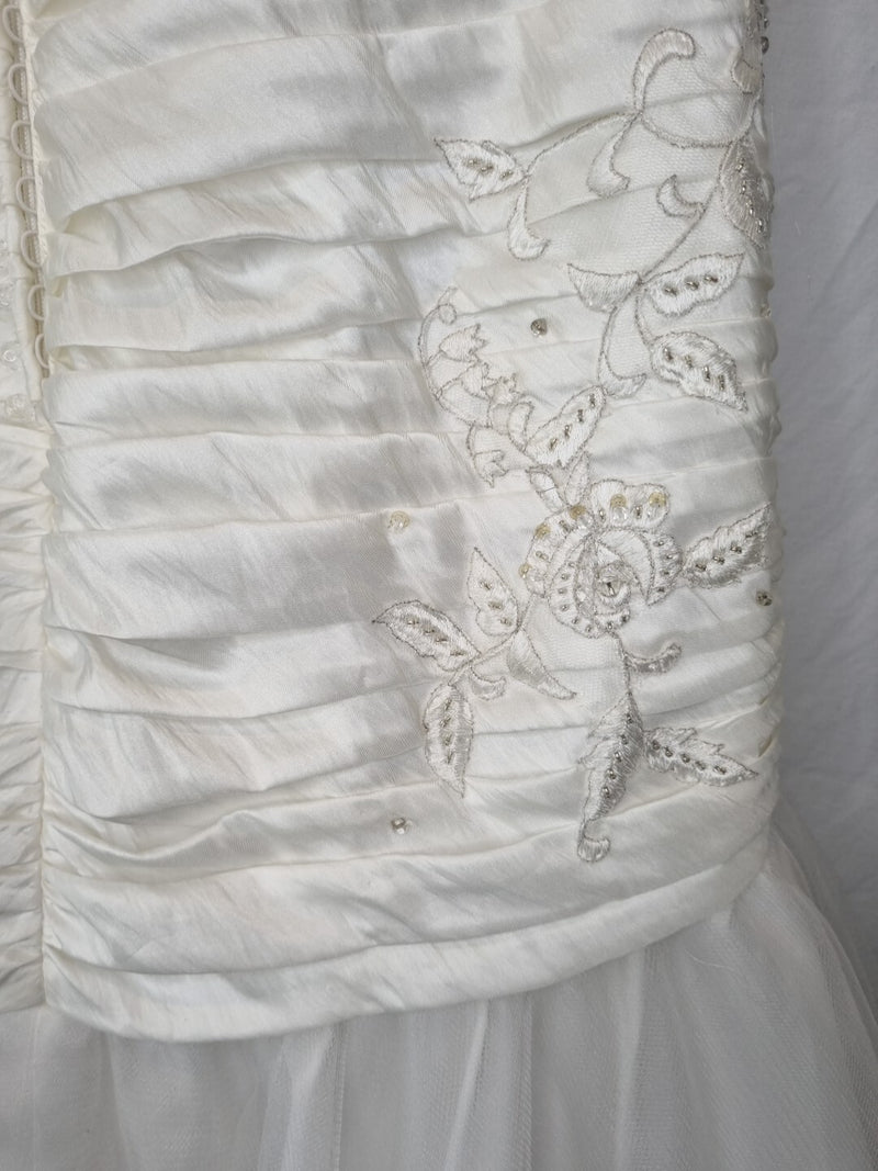 Imoda Ivory Ruched Beaded Mermaid Tulle Skirt Train Wedding Dress Sz 1015