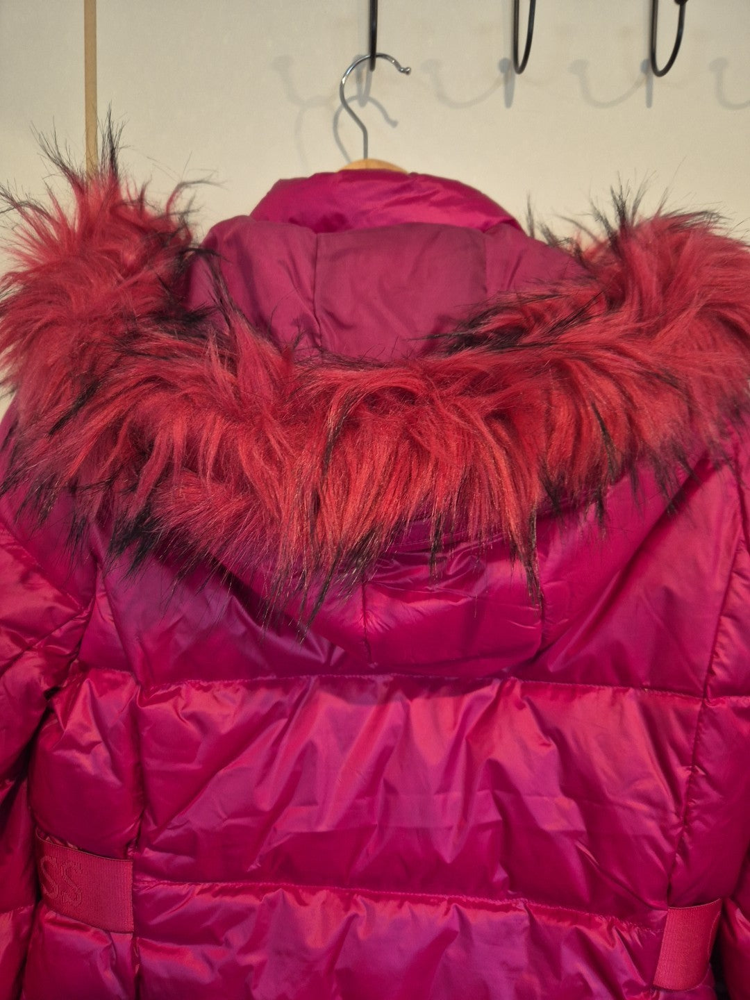 Guess Pink Duck Feather Fur Hood Puffer Jacket Size S7
