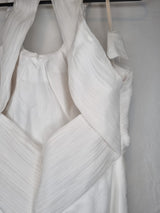 Imoda White Chiffon Ruched Beaded Round Neck High Back Wedding Dress Sz 1013