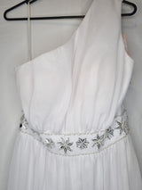 Imoda White Chiffon Gathered Beaded One Shoulder Empire Wedding Dress Sz 123