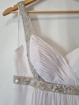 Imoda White Chiffon Sweetheart Beaded Ruched Empire Wedding Dress Sz 83