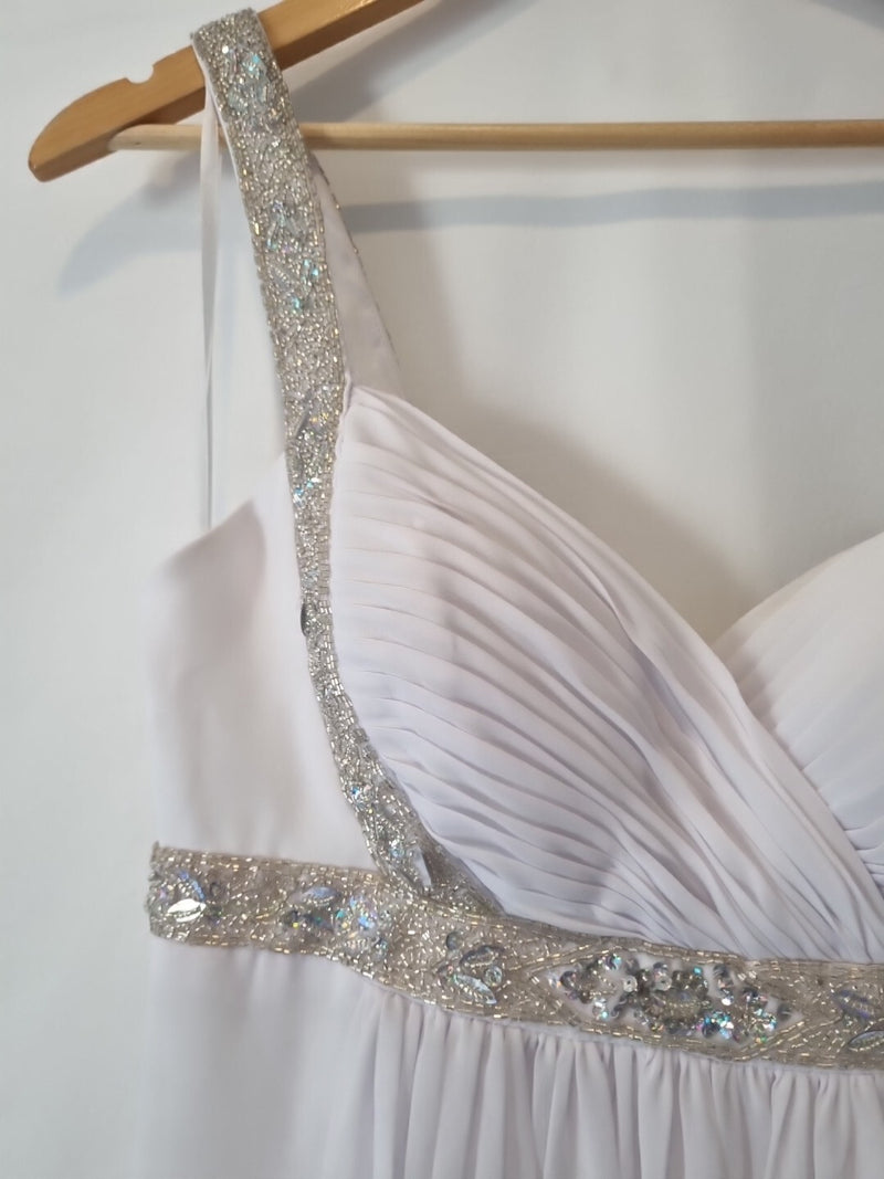 Imoda White Chiffon Sweetheart Beaded Ruched Empire Wedding Dress Sz 83