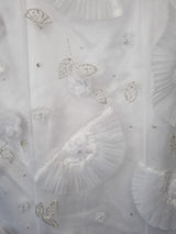 Isabella Faye White Organza Fan Embellished Beaded Train Wedding Dress Sz 127