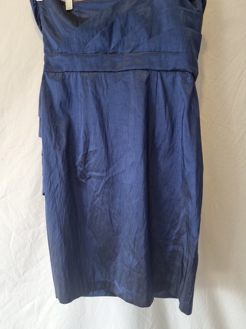 Imoda Navy Blue Taffeta Layered Strapless Evening Bridesmaid Mini Dress Sz 167