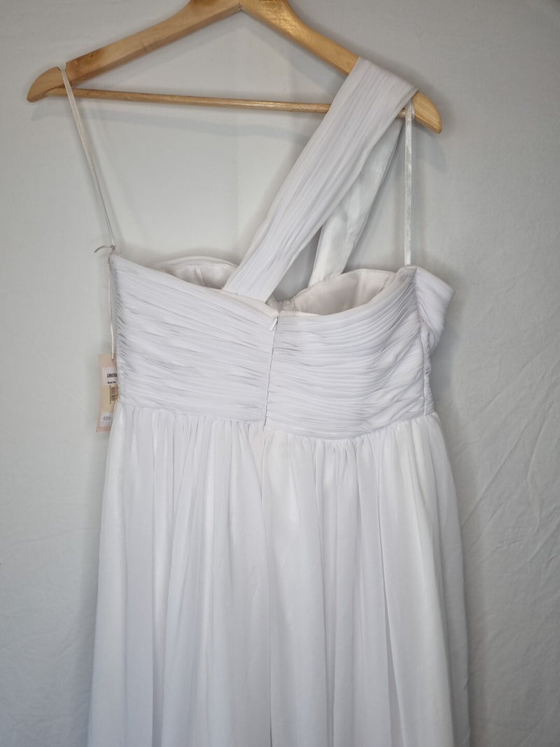 Imoda White Chiffon Ruched Crystal One Shoulder Empire Wedding Dress Sz 1210