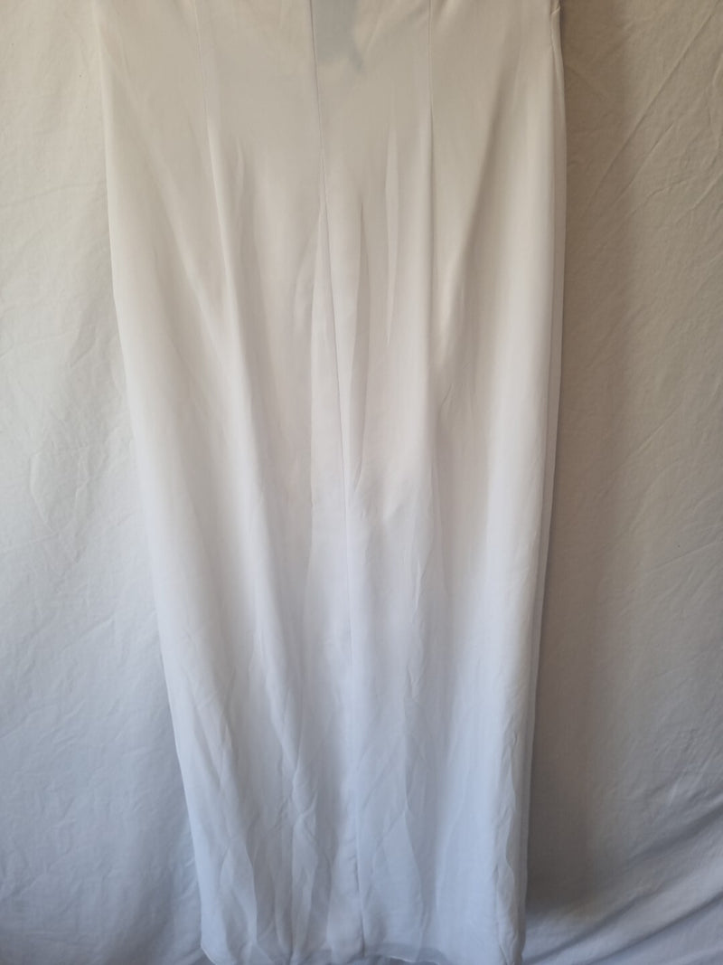 Imoda White Chiffon Beaded Ruch Halter Neck Empire Wedding Dress Sz 1210