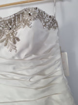 Imoda Ivory Taffeta Sweetheart Ruched Bead Full A-line Train Wedding Dress Sz 105