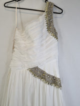Imoda Ivory Chiffon One Shoulder Ruched Crystal Diamante Bead Wedding Dress Sz 88