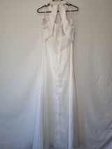 Imoda White Chiffon Ruched Beaded Round Neck High Back Wedding Dress Sz 86