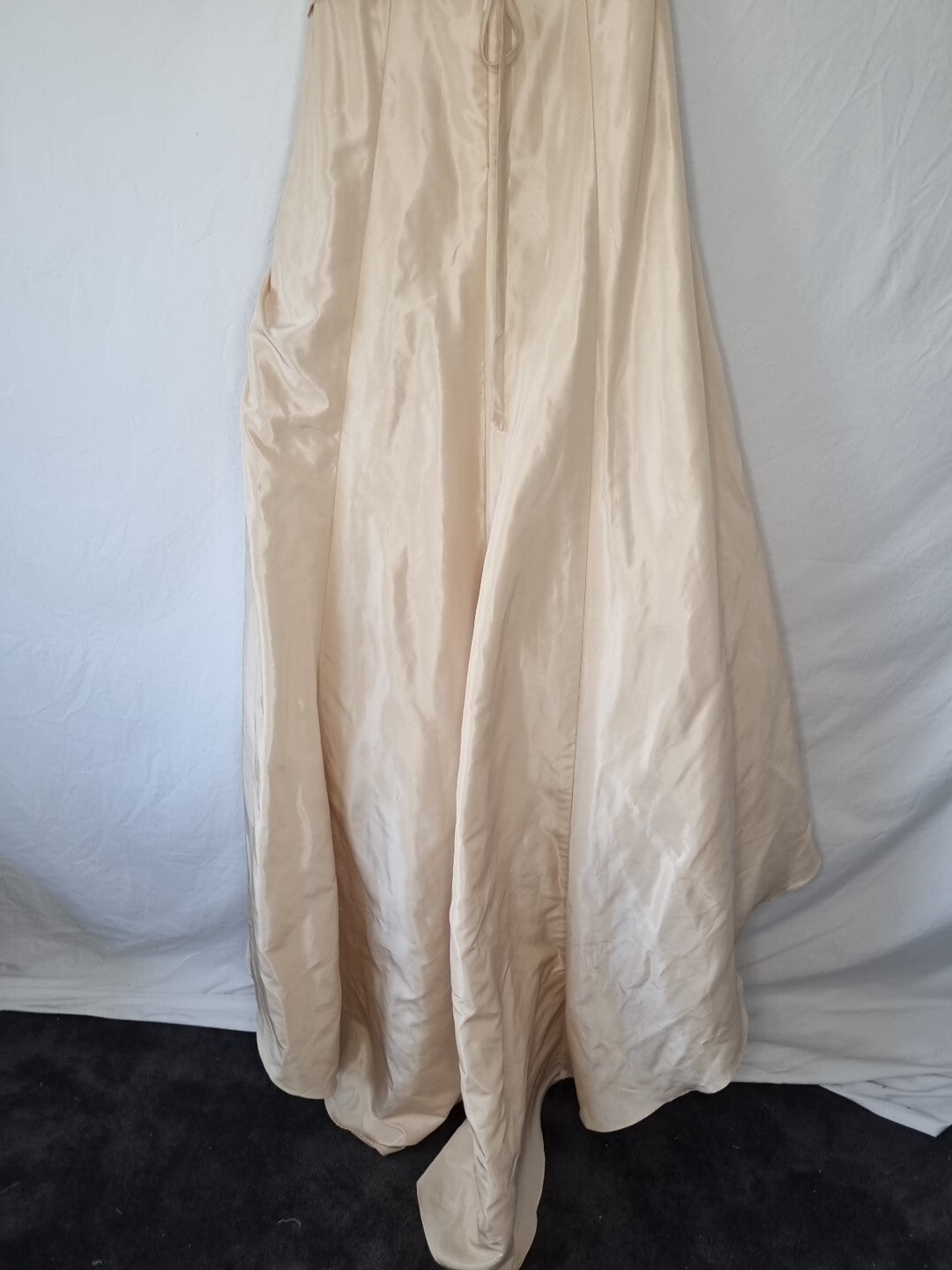 Imoda Gold Taffeta Ruched Crystal Beaded Full A-line Train Wedding Dress Sz 109