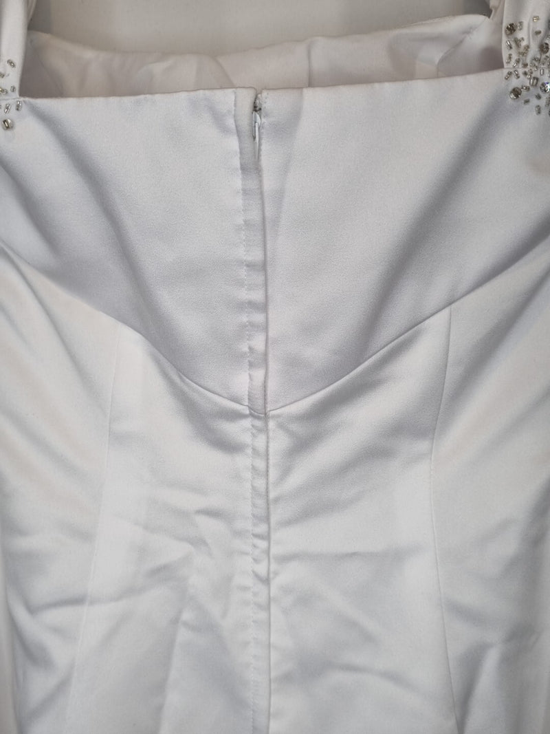 Imoda White Satin Off Shoulder Beaded Ruched Wedding Dress Sz 1012