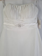 Imoda Ivory Chiffon Ruched Pearl Beaded Train Wedding Dress Sz 102