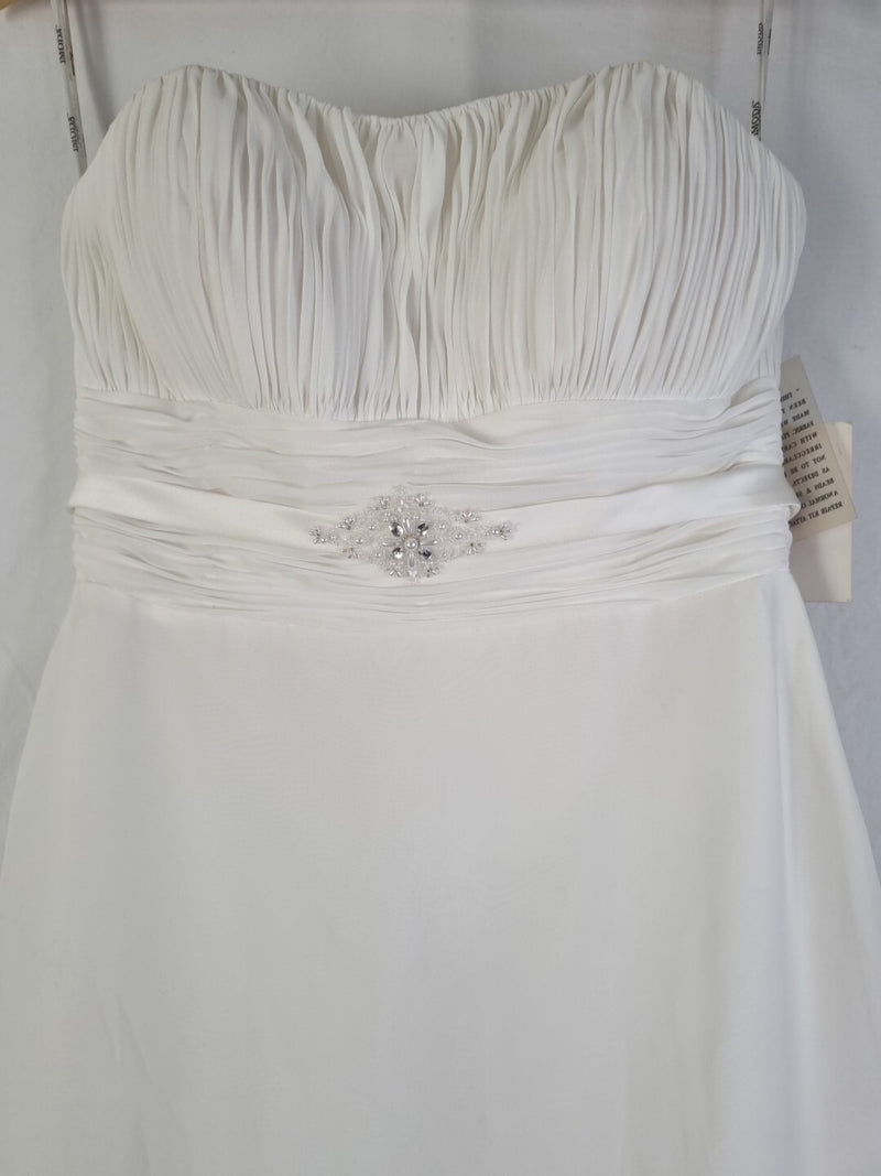 Imoda Ivory Chiffon Ruched Pearl Beaded Train Wedding Dress Sz 102