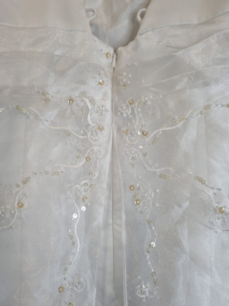 Imoda White Satin Organza Beaded Embroidered Wedding Dress Sz 1411