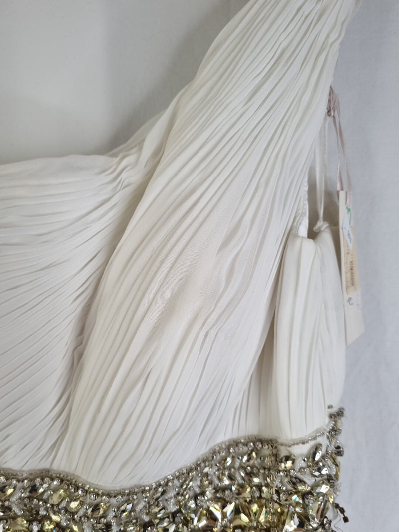 Imoda Ivory Chiffon One Shoulder Ruched Crystal Diamante Wedding Dress Sz 104