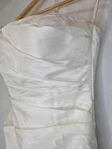 Imoda Ivory Ruched Pleated Beaded A-line Train Wedding Dress Sz 105