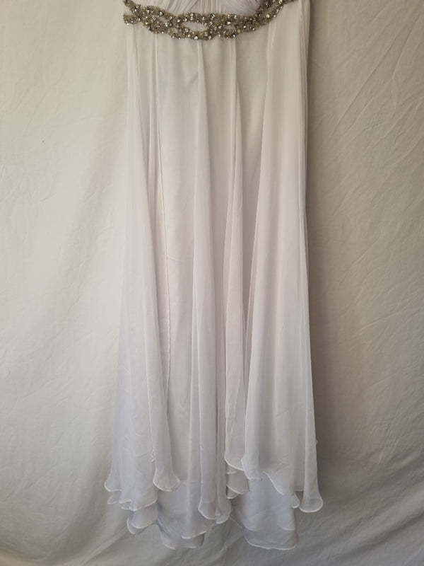 Imoda White Chiffon Sweetheart Beaded Strapless One Shoulder Wedding Dress Sz 101