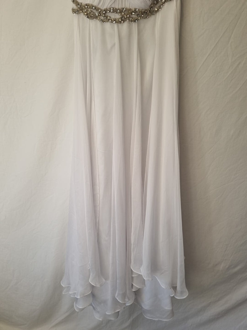 Imoda White Chiffon Sweetheart Beaded Strapless One Shoulder Wedding Dress Sz 101