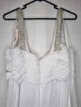 Imoda White Chiffon Ruched Beaded Scoop Neck Empire Wedding Dress Sz 1410
