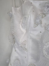 Isabella Faye White Organza Fan Embellished Beaded Train Wedding Dress Sz 125