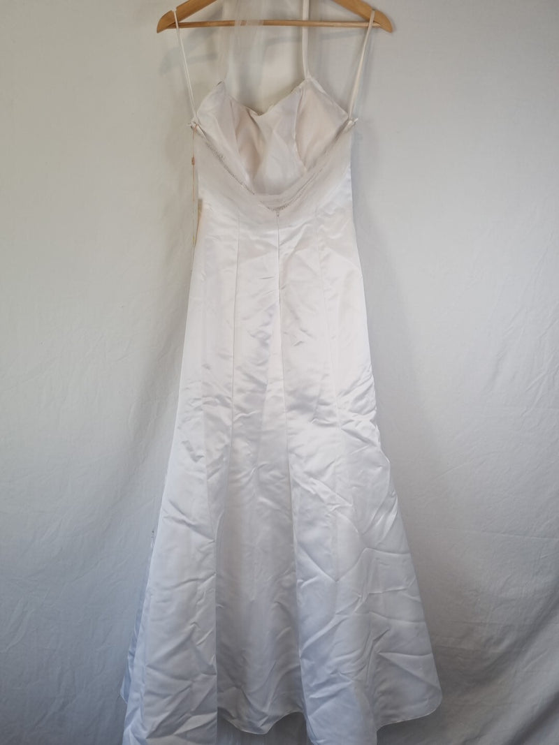 Imoda White Satin Tulle Beaded Sequin Backless Halter Neck Wedding Dress Sz 86