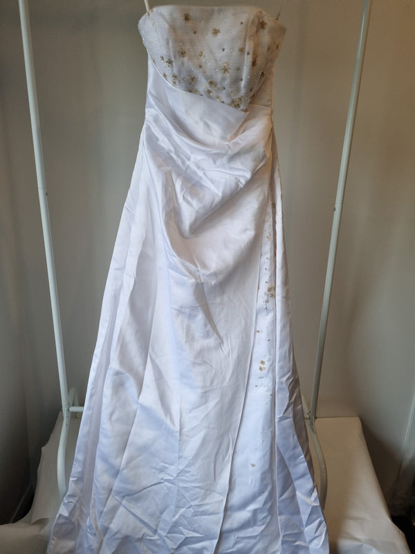 iModa White Straps/strapless Beaded Sequin Tulle Pleated Satin Backless Dress 100