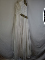 Imoda Ivory Chiffon One Shoulder Ruched Crystal Diamante Bead Wedding Dress Sz 86