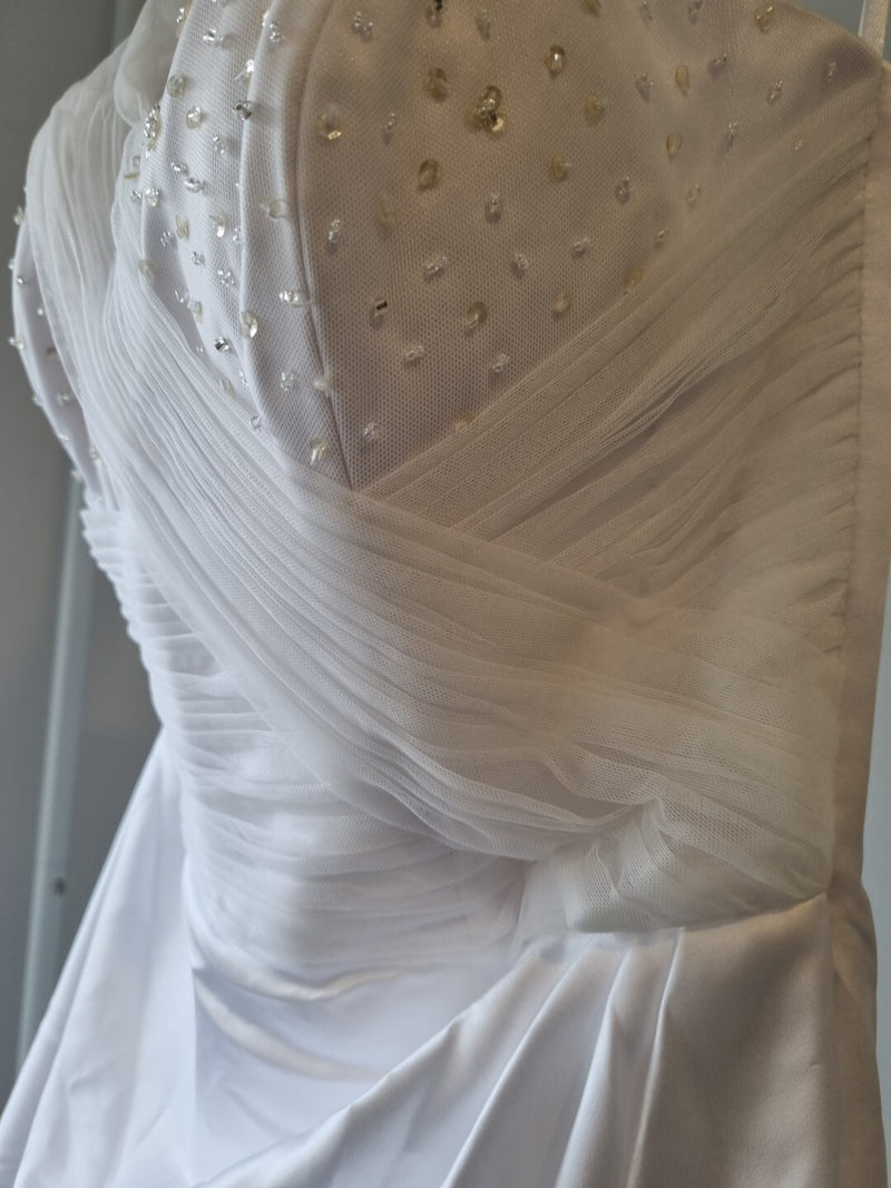 iModa White Sweethear Tulle One Shoulder Beaded Sequin Gathered Wedding Dress 104