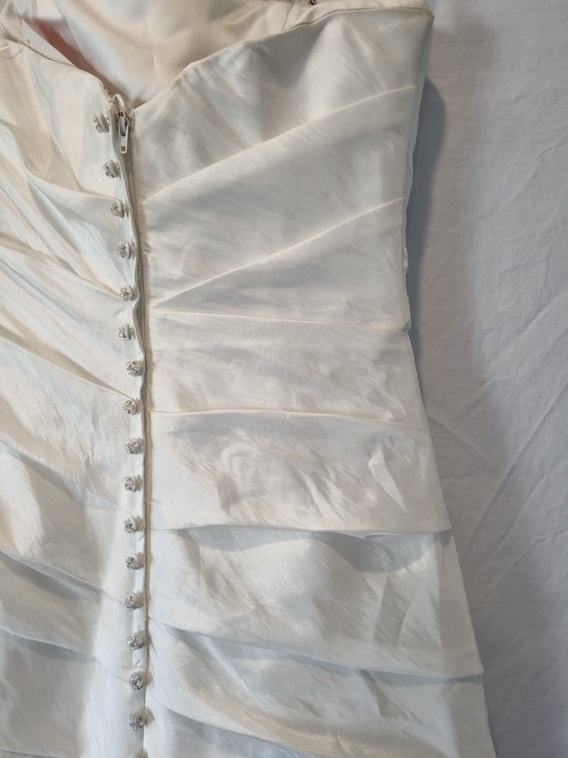 Imoda Ivory Ruched Pleated Beaded A-line Train Wedding Dress Sz 1010