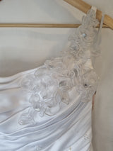 iModa White Satin A-line Beaded Sequin Pleated One Shoulder Wedding Dress Sz 104