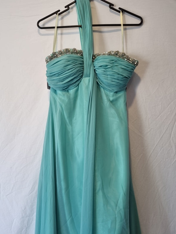 Imoda Chiffon Turquoise Ruched Beaded One Shoulder Evening Bridesmaid Dress Sz 81