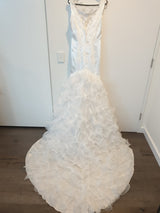 White satin applique organza ruffled wedding dress size 103