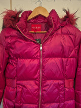 Guess Pink Duck Feather Fur Hood Puffer Jacket Size S1