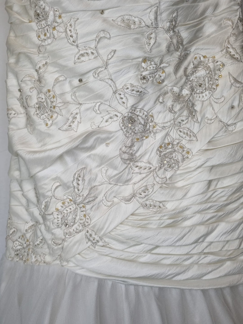 Imoda Ivory Ruched Beaded Mermaid Tulle Skirt Train Wedding Dress Sz 107