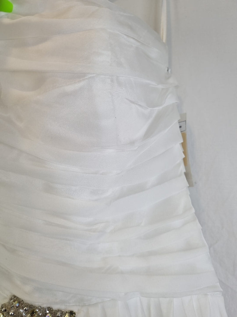 Imoda Ivory Chiffon One Shoulder Ruched Crystal Diamante Bead Wedding Dress Sz 83