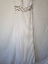 Imoda White Chiffon Ruched Pleated Beaded Grecian Empire Wedding Dress Sz 121