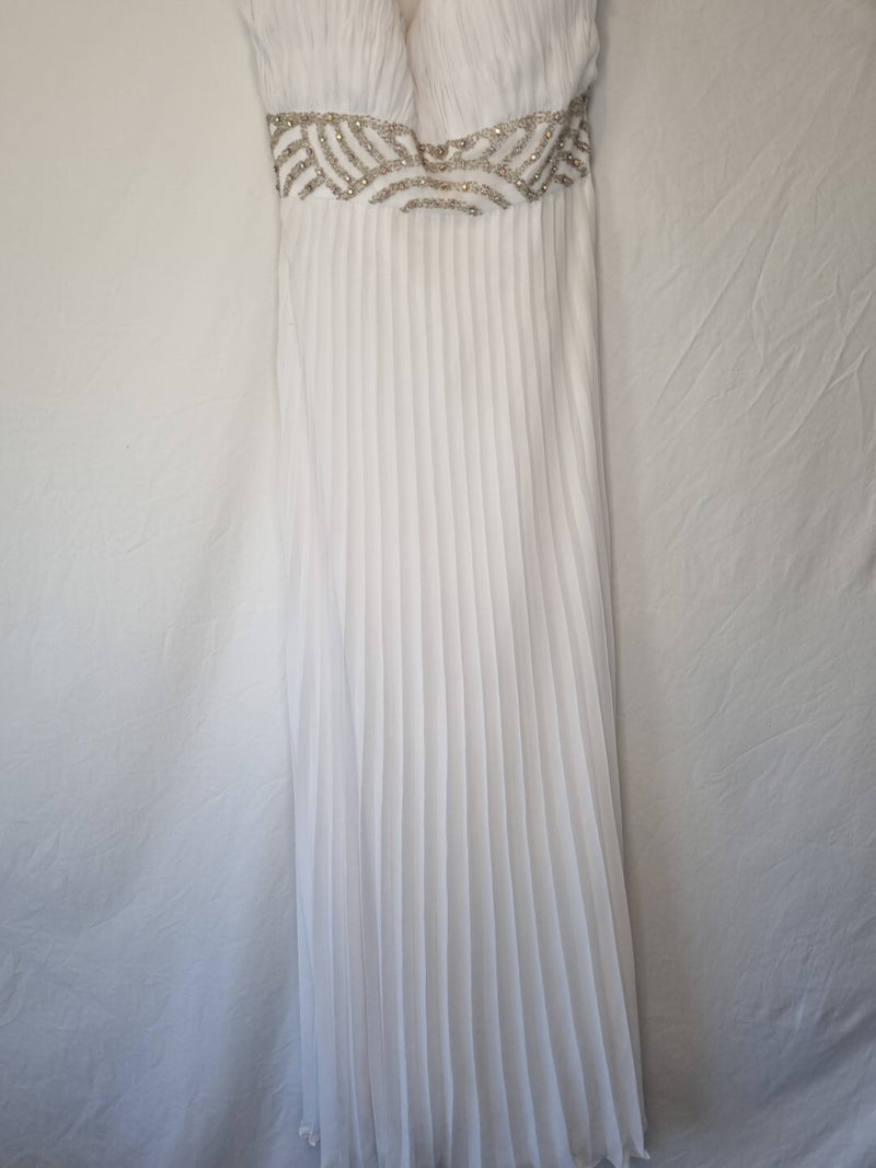Imoda White Chiffon Ruched Pleated Beaded Grecian Empire Wedding Dress Sz 121