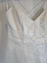 Imoda White Satin Organza Beaded Embroidered Wedding Dress Sz 145