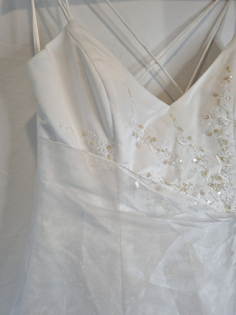 Imoda White Satin Organza Beaded Embroidered Wedding Dress Sz 145