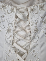 Imoda Ivory Satin Sweethesrt Beaded Train Wedding Dress Sz 819