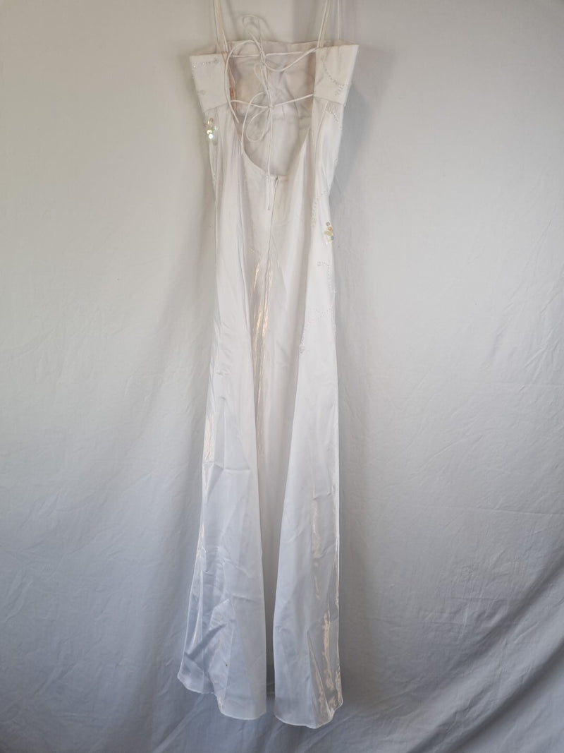 Imoda White Satin Beaded Sequin Backless Wedding Dress Sz 107