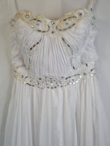 Imoda White Chiffon Sweetheart Ruched Beaded Pearl Wedding Dress Sz 102